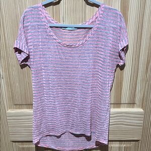 Maurices Pink and Gray Striped Short Sleeve Tee